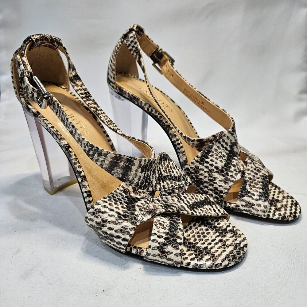 Talbots Libbie Snake Print Leather Chunky Heels Size 8 Black Formal High Heel